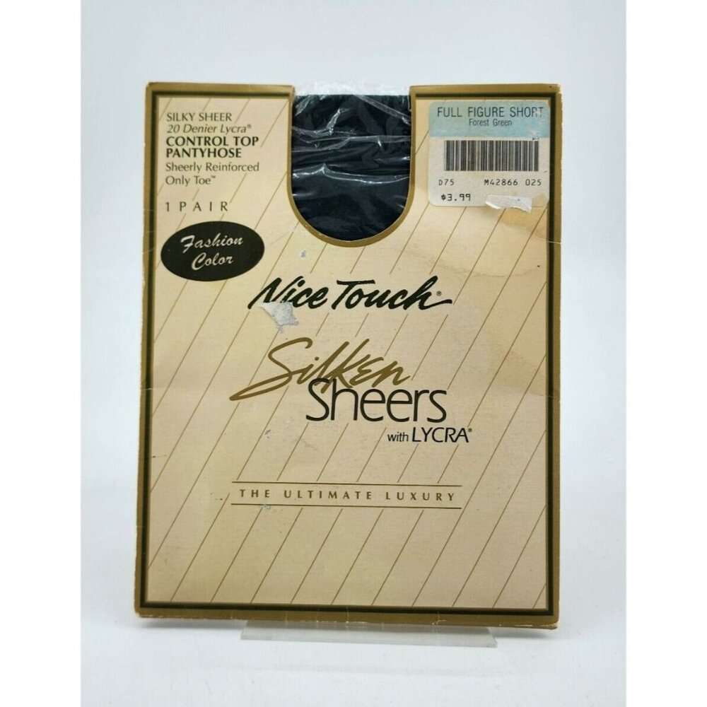 Nice Touch Silken Sheers Control Top Pantyhose Forest Green Full Figure Short